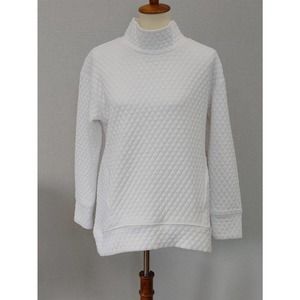 Jones New York White Quilted Waffle Long Sleeve Mock Neck Drop Shoulder Top M